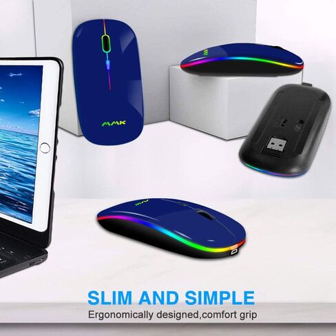 ماوس بلوتوث لاسلكي للكمبيوتر المحمول، ماوس قابل لإعادة الشحن 2.4G USB ماوس لاسلكي بصري، وضع LED مزدوج نحيف (بلوتوث 5.0 و2.4G) ماوس لاسلكي لأجهزة الكمبيوتر المحمول، الكمبيوتر الشخصي، نظام التشغيل Mac OS، Android، Windows (Champagne) in Kuwait