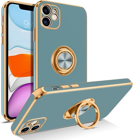 حافظة BENTOBEN iPhone 11 مع حامل حلقي 360 درجة، مسند نحيف مقاوم للصدمات ودعم مغناطيسي للسيارة والرجال والنساء والرجال حافظة هاتف واقية مضادة للانزلاق لهاتف iPhone 11 6.1 بوصة، أسود/ذهبي in Kuwait