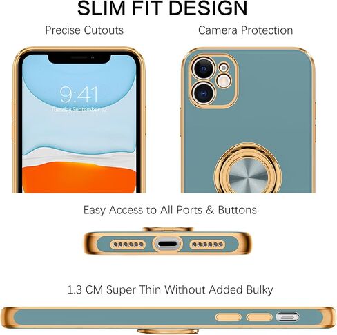 حافظة BENTOBEN iPhone 11 مع حامل حلقي 360 درجة، مسند نحيف مقاوم للصدمات ودعم مغناطيسي للسيارة والرجال والنساء والرجال حافظة هاتف واقية مضادة للانزلاق لهاتف iPhone 11 6.1 بوصة، أسود/ذهبي in Kuwait