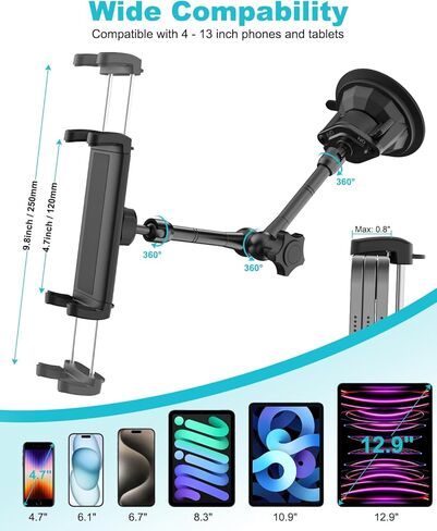 حامل تابلت Aozcu Truck، [شفط قوي للغاية] حامل تابلت عالي التحمل لشبه شاحنة/بيك اب/شاحنة/سيارات الدفع الرباعي، حامل لوحة القيادة للزجاج الأمامي للسيارة لجهاز iPad Pro Air Mini، Galaxy Tab، Z Fold، أجهزة 4-12.9 بوصة in Kuwait