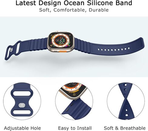 Silicone Ocean Bands Compatible with Apple Watch Band Ultra 49mm 46mm 45mm 44mm 41mm 38mm 40mm 42mm for Women Men, Sport Ocean Loop Wristband for iWatch Ultra 2 SE 2 Series 10 9 8 7 6 5 4 in Kuwait