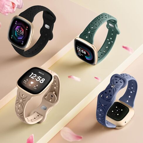 أساور Maledan ذات النمط النحيف متوافقة مع Fitbit Sense/Versa 3/Versa 4/Sense 2 Bands للنساء والرجال، أساور معصم أنيقة مجوفة قابلة للتنفس لسوار المعصم Fitbit Sense/Versa 3/4/Sense 2 in Kuwait
