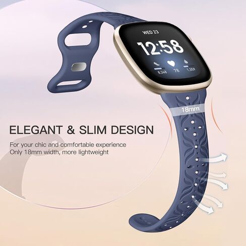 أساور Maledan ذات النمط النحيف متوافقة مع Fitbit Sense/Versa 3/Versa 4/Sense 2 Bands للنساء والرجال، أساور معصم أنيقة مجوفة قابلة للتنفس لسوار المعصم Fitbit Sense/Versa 3/4/Sense 2 in Kuwait