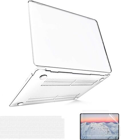 B BELK متوافق مع حافظة MacBook Air 13 بوصة، حافظة MacBook Air M1 2021 2020 2019 2018 موديل A2337 A2179 A1932 مع معرف اللمس، غطاء صلب من البلاستيك الشفاف للكمبيوتر المحمول + 2 غطاء لوحة مفاتيح + واقي شاشة in Kuwait