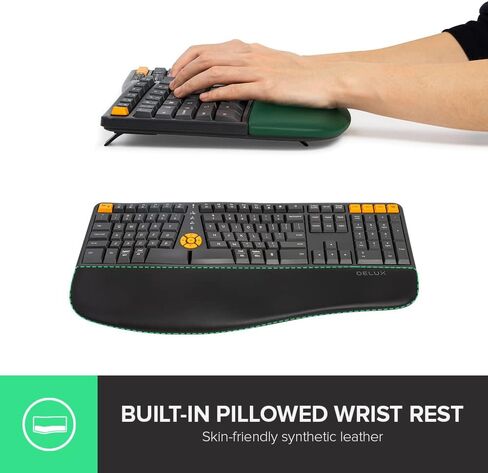 لوحة مفاتيح DeLUX اللاسلكية المريحة - لوحة مفاتيح Ergo Split مع مسند راحة اليد للكتابة الطبيعية، 2.4G وبلوتوث، حجم كامل، تصميم أمريكي - متوافق مع نظام التشغيل Windows وMac (GM905، Graphite) in Kuwait