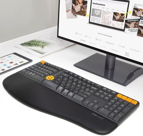لوحة مفاتيح DeLUX اللاسلكية المريحة - لوحة مفاتيح Ergo Split مع مسند راحة اليد للكتابة الطبيعية، 2.4G وبلوتوث، حجم كامل، تصميم أمريكي - متوافق مع نظام التشغيل Windows وMac (GM905، Graphite) in Kuwait