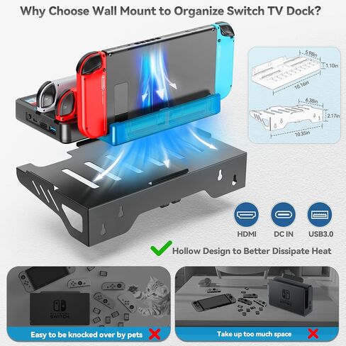 Switch Wall Mount & Switch TV Dock with Joy-Con Charger Bundle Kit, Switch TV Docking Station with 4K HDMI & USB 3.0 Port, Metal Wall Shelf for Switch & Switch OLED, Switch Pro Controller Hooks in Kuwait
