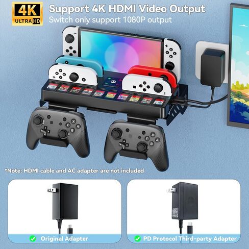 Switch Wall Mount & Switch TV Dock with Joy-Con Charger Bundle Kit, Switch TV Docking Station with 4K HDMI & USB 3.0 Port, Metal Wall Shelf for Switch & Switch OLED, Switch Pro Controller Hooks in Kuwait