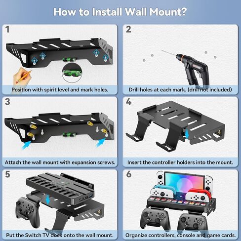 Switch Wall Mount & Switch TV Dock with Joy-Con Charger Bundle Kit, Switch TV Docking Station with 4K HDMI & USB 3.0 Port, Metal Wall Shelf for Switch & Switch OLED, Switch Pro Controller Hooks in Kuwait