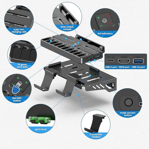 Switch Wall Mount & Switch TV Dock with Joy-Con Charger Bundle Kit, Switch TV Docking Station with 4K HDMI & USB 3.0 Port, Metal Wall Shelf for Switch & Switch OLED, Switch Pro Controller Hooks in Kuwait