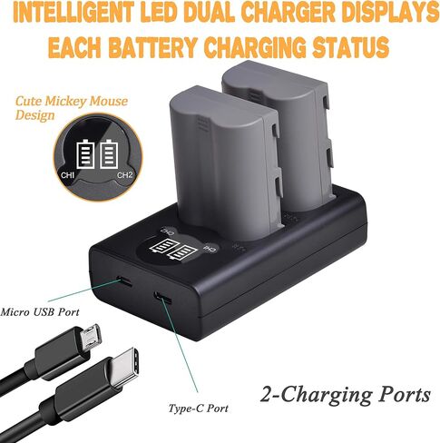 EN-EL3e, Pickle Power 2 x 1900mAh EN-EL3a, EN-EL3 Batteries and LED Dual USB Charger Compatible with Nikon D50, D70, D70s, D80, D90, D100, D200, D300, D300S, D700 D900 Digital Cameras in Saudi Arabia