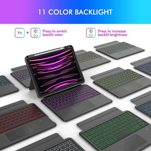 MicroPack iPad Pro 11 inch Case with Keyboard (11-inch, 2022) – Trackpad & 11 Colors Backlit & Kickstand – Slim & Light Detachable Keyboard for iPad Pro 11"& iPad Air 5th / 4th Gen 10.9"– 11 inch in Kuwait