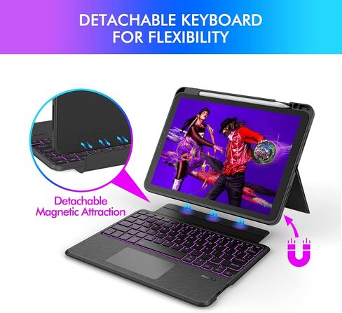 MicroPack iPad Pro 11 inch Case with Keyboard (11-inch, 2022) – Trackpad & 11 Colors Backlit & Kickstand – Slim & Light Detachable Keyboard for iPad Pro 11"& iPad Air 5th / 4th Gen 10.9"– 11 inch in Kuwait