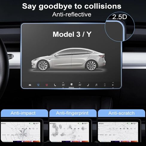 واقي شاشة Tesla Model Y 2023 Tesla Model 3 واقي شاشة مركزي من الزجاج المقوى عالي الألومنيوم المقوى، ملحقات مجموعة المعايرة التلقائية، سهل الاستخدام، تغطية كاملة، صلابة 9 ساعات. FUGTBLESS... in Kuwait