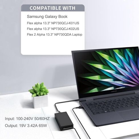for Samsung Galaxy Book Flex Alpha Charger 19V Fit with Samsung Galaxy Book 13.3" NP730QCJ-K01US NP730QCJ-K02US, Flex 2 Alpha 13.3" NP730QDA-KB1US NP730QDA-KA1US Power Supply Cord 8.8FT (UL Listed) in Saudi Arabia
