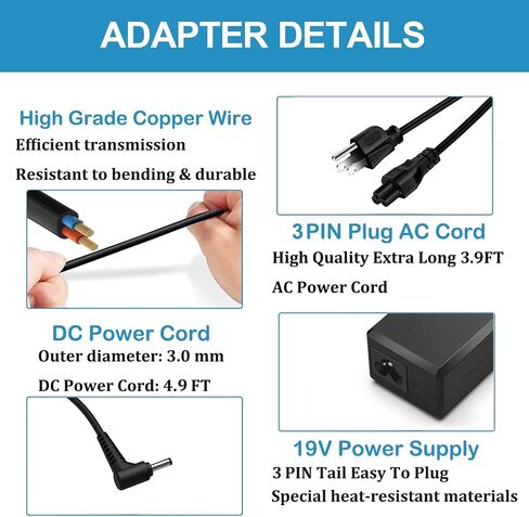 for Samsung Galaxy Book Flex Alpha Charger 19V Fit with Samsung Galaxy Book 13.3" NP730QCJ-K01US NP730QCJ-K02US, Flex 2 Alpha 13.3" NP730QDA-KB1US NP730QDA-KA1US Power Supply Cord 8.8FT (UL Listed) in Saudi Arabia