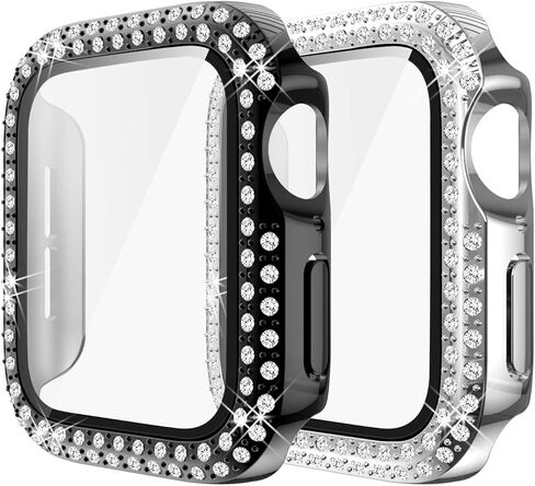 Yolovie (عبوتان) متوافقة مع حافظة ساعة Apple مع واقي شاشة 44 مم SE Series 6/5/4، غطاء بلينغ الماسي وإطار واقٍ من حجر الراين لساعة iWatch Girl Women (شفاف ملون/ملون) in Kuwait