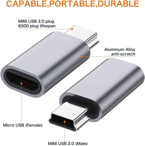 محول مايكرو USB الى ميني USB 2.0 (عبوتان) من مايكرو USB انثى الى ميني USB 2.0 ذكر يدعم الشحن ومزامنة البيانات متوافق مع وحدة تحكم بلاي ستيشن 3 ومشغل ام بي 3 وكاميرا داش وكاميرا رقمية هيرو 3+ in Kuwait