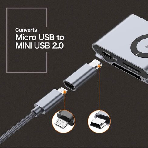 محول مايكرو USB الى ميني USB 2.0 (عبوتان) من مايكرو USB انثى الى ميني USB 2.0 ذكر يدعم الشحن ومزامنة البيانات متوافق مع وحدة تحكم بلاي ستيشن 3 ومشغل ام بي 3 وكاميرا داش وكاميرا رقمية هيرو 3+ in Kuwait