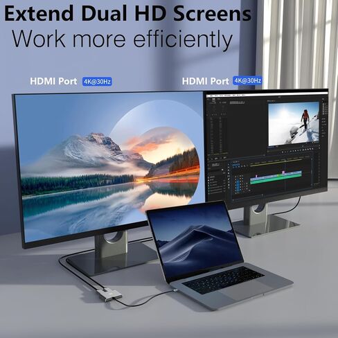 USB C to Dual HDMI Adapter 4K@60hz, HDMI Splitter for Dual Monitors, Dual HDMI Adapter for 2 Monitors, Compatible with Thunderbolt 3/4, MacBook Pro/Air, Dell XPS, Samsung Galaxy and More in Kuwait