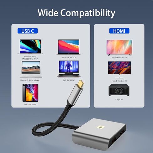 USB C to Dual HDMI Adapter 4K@60hz, HDMI Splitter for Dual Monitors, Dual HDMI Adapter for 2 Monitors, Compatible with Thunderbolt 3/4, MacBook Pro/Air, Dell XPS, Samsung Galaxy and More in Kuwait