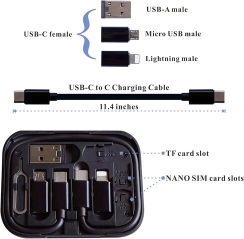 كابل بطاقة كابل USB C إلى C للشحن/نقل البيانات مع 3 موصلات، محول من النوع C إلى USB A/Micro USB/Light 8P متوافق مع أجهزة iOS/Micro USB وأجهزة Type-C in Kuwait