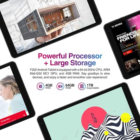 جهاز لوحي Fusion5 2023 جديد مقاس 10.1 بوصة يعمل بنظام Android 12، كمبيوتر لوحي F202 كامل الدقة فائق النحافة (معتمد من Google، تخزين 64 جيجابايت، ذاكرة الوصول العشوائي 4 جيجابايت، وحدة المعالجة المركزية رباعية النواة، WiFi، بلوتوث، شاشة IPS 1920x1200، النو in Kuwait