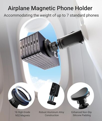 حامل هاتف مغناطيسي 2 في 1 من Syntech مزود بمشبك، حامل هاتف عالمي أثناء الطيران بدون استخدام اليدين مع دوران مزدوج متعدد الاتجاهات 360 درجة، ملحق أساسيات السفر للطيران in Kuwait