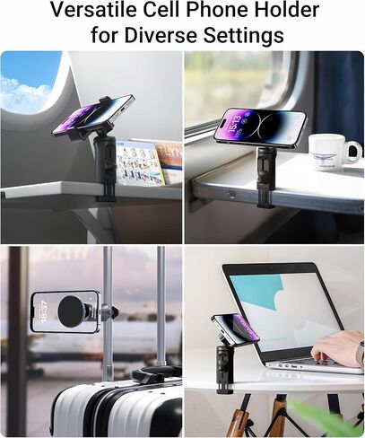 حامل هاتف مغناطيسي 2 في 1 من Syntech مزود بمشبك، حامل هاتف عالمي أثناء الطيران بدون استخدام اليدين مع دوران مزدوج متعدد الاتجاهات 360 درجة، ملحق أساسيات السفر للطيران in Kuwait