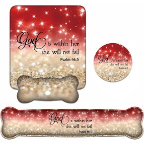 Keyboard Wrist Rest + Mouse Pad Wrist Support Set with Coasters, Non-Slip PU Base Ergonomic Mousepad for Home Office Working Studying Easy Typing & Pain Relief, Bible Verse Phil 4:13