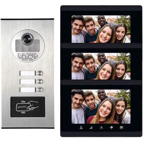 Wired 3 Key 3 Units Door Camera Apartment Video Intercom Doorbell Door Phone Support IR Night Vision, ID Keyfob Unlock