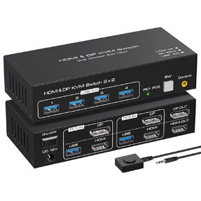 8K @ 60 هرتز HDMI + منفذ عرض KVM Switch 2 شاشات 2 جهاز كمبيوتر USB 3.0 KVM Swticher شاشة مزدوجة 2 منفذ لـ 2 جهاز كمبيوتر مشاركة شاشة متعددة و4 أجهزة USB وحدة تحكم سلكية محول تيار مستمر 2 كابلات USB متضمنة in Kuwait