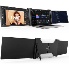 شاشة FOPO ثلاثية محمولة مقاس 15.6 بوصة للكمبيوتر المحمول، موسع شاشة الكمبيوتر المحمول FHD 1080P IPS لعرض الشاشة المزدوجة، شاشة محمولة لتوصيل USB-C وHDMI وتشغيلها لأجهزة الكمبيوتر المحمولة مقاس 15.6-19 بوصة (Mac، Windows)، Gery in Kuwait