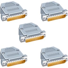 5PCS DB25 Female RS232 D-SUB Serial Solder Cup Connectors Kit, Gold Plated Joints RS232 Serial Solder Type Port 25 Pin D Sub Couplers with Plastic Hoods, Strain Relief Grommet and Screws