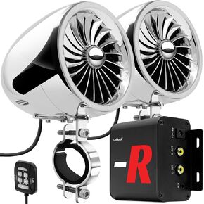 GoHawk TJ4-R Radio Amplifier 4" Full Range Waterproof Bluetooth Motorcycle Stereo Speakers 1 to 1.5 in. Handlebar Mount Audio Amp System Harley Touring Cruiser ATV RZR, AUX, FM Radio
