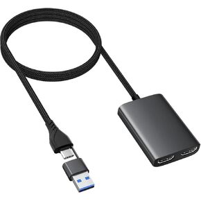 USB C/A to Dual HDMI Adapter for 2 Monitors | Splitter Extend Display & Mirroring Screen Converter for MacBook Pro Air M1 M2 Windows 10 11 | Display 3 Separate Screens in Kuwait