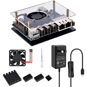 حافظة DVOZVO Orange Pi 5 Plus مع مجموعة إمداد الطاقة، حافظة Orange Pi 5 Plus مع مروحة 40 مم، 4 قطع مبددات حرارة من الألومنيوم، مصدر طاقة 20 وات 5 فولت 4 أمبير من النوع C لـ Orange Pi 5 Plus 4 جيجابايت/8 جيجابايت/16 جيجابايت in Kuwait