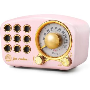 Retro Bluetooth Speaker FM Vintage Radio with Loud Volume, Strong Bass Enhancement, Bluetooth 5.0 Wireless Connection, Loud Volume,TF Card & MP3 Player (Pink)