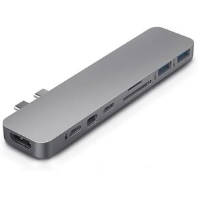 محول HyperDrive Mac USB C Hub، Sanho USB Type C متعدد المنافذ Hub MacBook Pro 2020 2019 2018-2016، MacBook Air 8 في 2 دونغل مع USB-C 100W PD، 4K HDMI، MiniDP، قارئ بطاقة microSD/SD، 2xUSB أ- الفضة in Kuwait