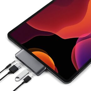 محول Satechi Aluminium Type-C Mobile Pro Hub مع شحن USB-C PD، 4K HDMI، USB 3.0 و3.5 ملم مقبس سماعة الرأس - متوافق مع 2021 iPad Pro M1، iPad Mini 6 Gen، 2020/2018 iPad Pro (رمادي فضائي) in Kuwait