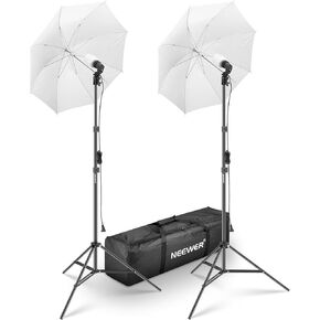 طقم إضاءة مظلة التصوير الفوتوغرافي NEEWER، 2 حزمة من مصابيح LED 24 وات معتمدة من UL 2160lm/5700K/CRI93+/15000h عمر افتراضي، مقابس بورسلين E26، مظلات، حوامل، مكافئ ساطع 400 وات، NK600 (قابس أمريكي) in Kuwait