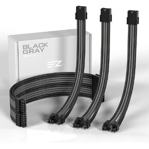 EZDIY-FAB PSU Cable Extension Kit, 18AWG Sleeved, ATX/EPS/PCIe, 30cm, Black | PET Sleeved Cables, Cable Combs Included, 4-Cable Extension, Flexible Routing, Clean Cable Setup, Custom PC Builds in Saudi Arabia