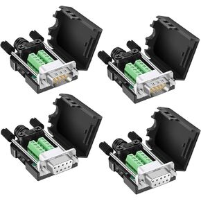 DB9 Solderless Connector 4Female, DB9 Breakout Connector RS232 D-SUB Serial to 9pin Port Terminal with Case