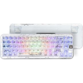 لوحة مفاتيح لاسلكية ثلاثية الأوضاع من CoolKiller CK68، لوحة مفاتيح ألعاب قابلة للتبديل السريع مع إضاءة خلفية RGB، لوحة مفاتيح ميكانيكية مع هياكل حشية لنظام التشغيل Windows/Mac (مفاتيح كتم الصوت البيضاء والثلجية) in Kuwait