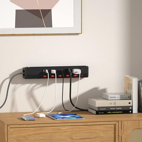 شريط طاقة مع مفتاح فردي، 5 منافذ ومنفذي USB، حماية من الحمل الزائد 15 أمبير، شريط طاقة عالي التحمل مع سلك طاقة 6 أقدام 14AWG، متعدد الوظائف لمرآب ورشة عمل حوض السمك in Kuwait