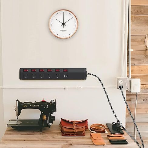 شريط طاقة مع مفتاح فردي، 5 منافذ ومنفذي USB، حماية من الحمل الزائد 15 أمبير، شريط طاقة عالي التحمل مع سلك طاقة 6 أقدام 14AWG، متعدد الوظائف لمرآب ورشة عمل حوض السمك in Kuwait