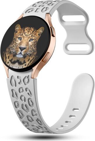 No Gap Leopard Engraved Bands Compatible for Samsung Galaxy Watch 6/5/4 Band 40mm 44mm, Watch 6 47mm 43mm,5 Pro 45mm, Watch 4 Classic 42mm 46mm, 20mm Soft Silicone Replacement Strap for Women in Kuwait