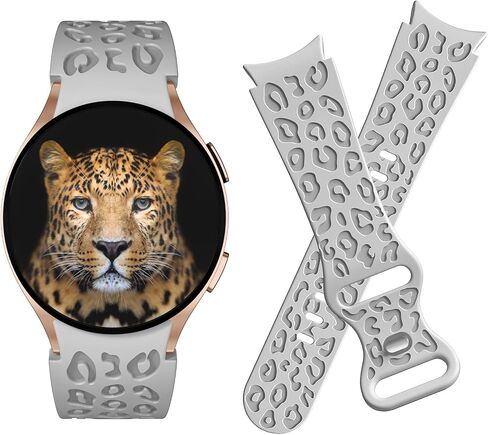 No Gap Leopard Engraved Bands Compatible for Samsung Galaxy Watch 6/5/4 Band 40mm 44mm, Watch 6 47mm 43mm,5 Pro 45mm, Watch 4 Classic 42mm 46mm, 20mm Soft Silicone Replacement Strap for Women in Kuwait