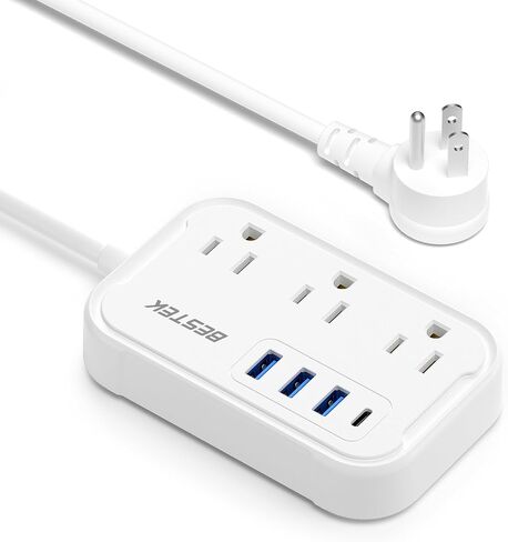 قطاع طاقة للسفر، أساسيات سفينة الرحلات البحرية مع USB C، سلك تمديد مسطح مع 3 منافذ و4 منافذ USB (1 PD20W)، موسع منافذ حائط مكتب بطول 5 أقدام، واقي غير متصاعد للرحلات البحرية، غرفة النوم. in Saudi Arabia