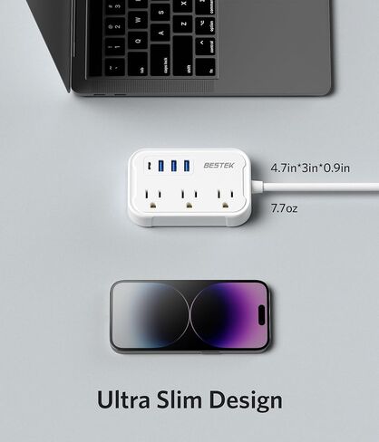 قطاع طاقة للسفر، أساسيات سفينة الرحلات البحرية مع USB C، سلك تمديد مسطح مع 3 منافذ و4 منافذ USB (1 PD20W)، موسع منافذ حائط مكتب بطول 5 أقدام، واقي غير متصاعد للرحلات البحرية، غرفة النوم. in Saudi Arabia
